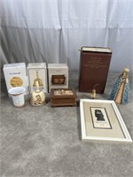 Hummel music box, bell, vase, and Sister Maria