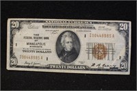1929 $20 Federal Reserve Brown Seal Bank Note