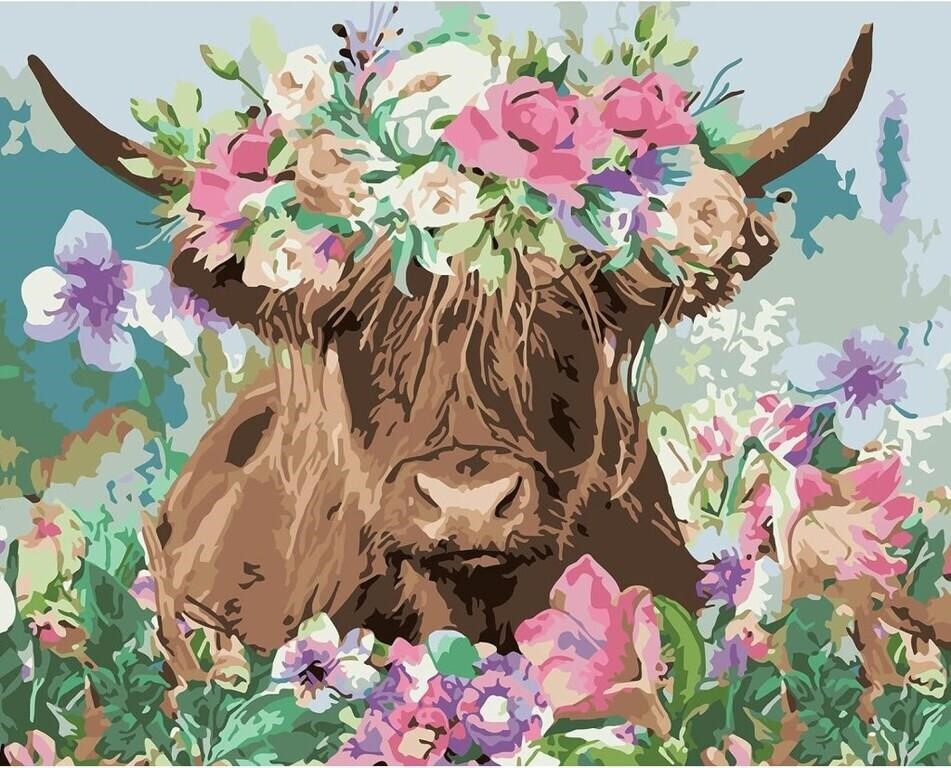 MOGTAA Cow Paint by Numbers, Flowers Oil