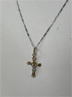 14K Gold Figaro Necklace and Crucifix Charm