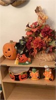 Halloween decor, jack o lantern, witch, lighted