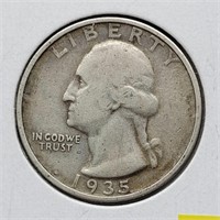 1935 S WASHINGTON SILVER QUARTER F