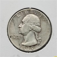 1939 S WASHINGTON SILVER QUARTER VFT