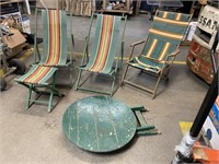 OLD CAMP OR PATIO CHAIRS & TABLE