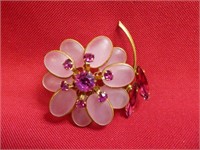 Pink Rhinestone 2" Floral Brooch