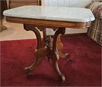 Walnut Burl Marble Top Parlor Table