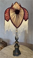 Table Lamp w/ Burgundy Floret Beaded Shade