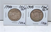 1944, 1945 Canada 50 cent Pieces