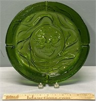 Green Glass Ashtray Mid-Century Modern Moon Face