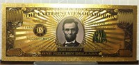 24k gold-plated banknote Abraham Lincoln