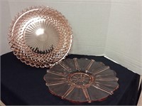 Two Pink Depression Glass Serving Plates