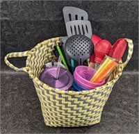 Basket With Kitchen Utensils, Tumblers