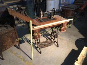 Davis vintage treadle sewing machine in wood