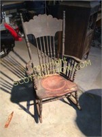 Antique all wood high back wood rocking chair,