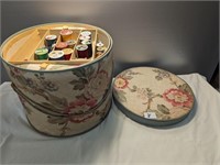 Round Sewing Box Full of Notions
