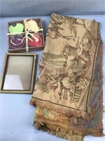 Picture frame, fruit dishes and fabric