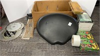 Saws, saw blades, padded tractor seat, chains,