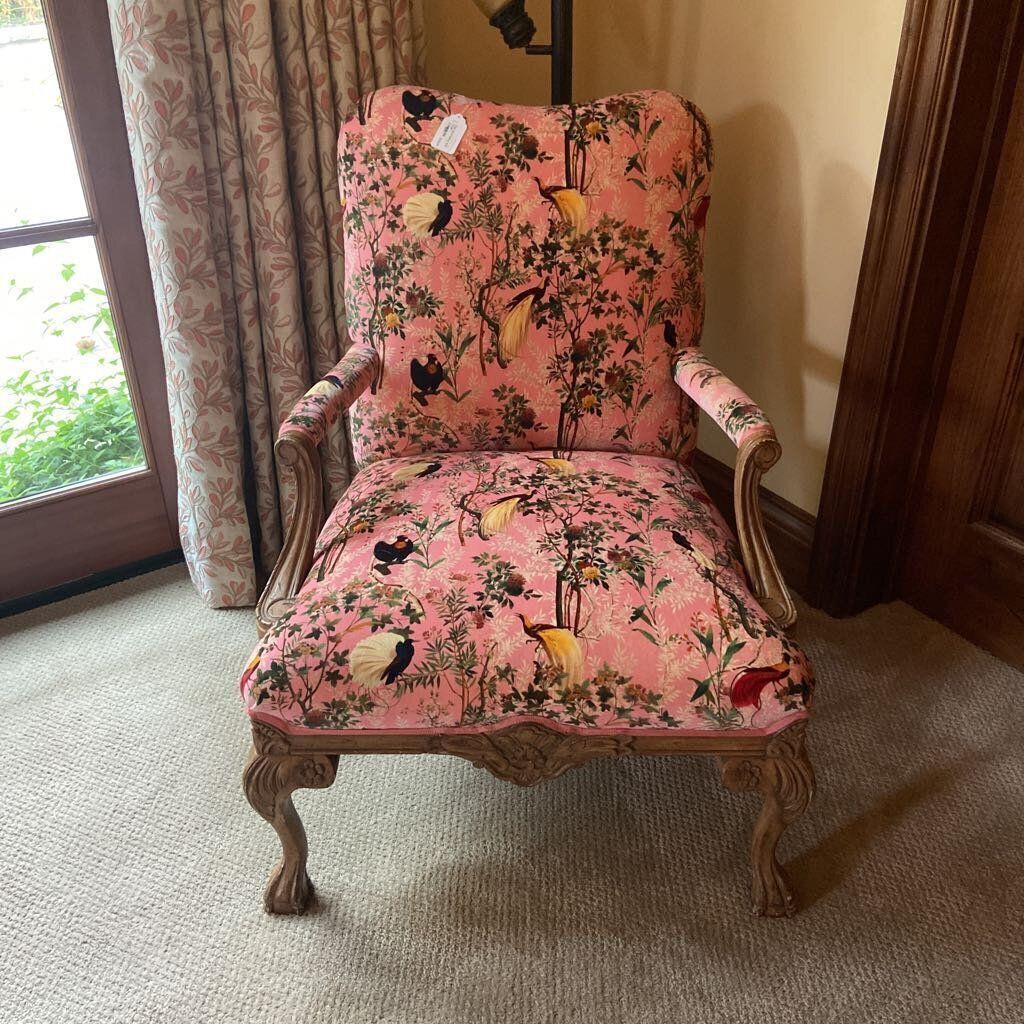 Pink Bird Fabric Arm Chair
