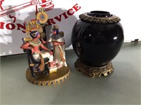 Egyptian Statue & Black Vase