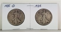 2PC WALKING LIBERTY HALF DOLLAR SILVER COINS LOT