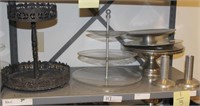 Shelf lot:2 tiered stands; 3 cake plates