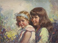 "SISTERS" OIL ON CANVAS. CIRCA: 1930's UNSIGNED