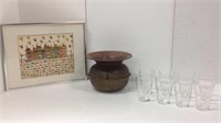 Spittoon, Coca Cola Glasses & Framed Picture