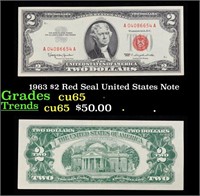 1963 $2 Red Seal United States Note Grades Gem CU