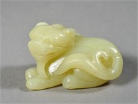 Chinese White Jade Model of Recumbent Fu Lion