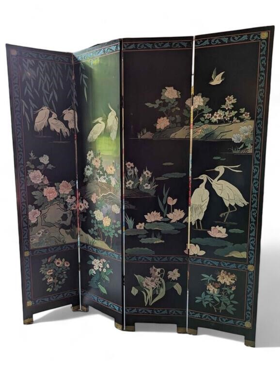 Asian carved screen brass feet 6 ft. Tall by 5 ftg