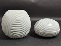 Germaine Monteil Mint Porcelain Vase, Lidded Box