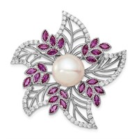 Sterling Silver Pearl Pink Corundum Crystal Brooch