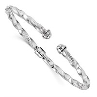 14K White Gold Polished Textured Hinge Cuff Bangle