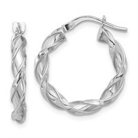 14K White Gold Polished Twisted Hoop Earrings