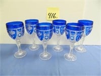 (6) Cobalt Blue Stem Goblets