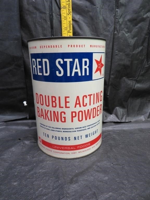 Vintage 10 Lb Red Star Baking Powder Tin