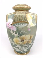 Nippon Beaded Pink & Yellow Poppy Flower Vase
