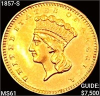 1857-S Rare Gold Dollar UNCIRCULATED