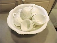 Milk Glass Punchbowl Set