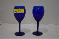 Two Cobalt Blue Wine Glasses