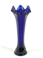 Early Cobalt Swung Glass Vase 9"H
