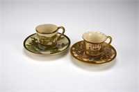 TWO JAPANESE SATSUMA CUPS AND SAUCERS