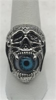 Men’s Skull Ring W/ Glass Eye Adjustable Sz