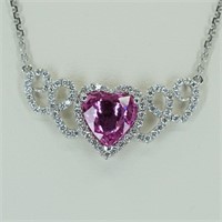 18kt white gold pink Sapphire and diamond necklace