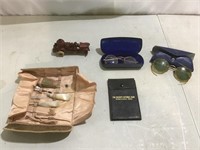 Vintage Manicure case, eye glasses, cast iron car*