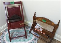 Child's Folding Chair, Comb Box, Oak Victorian