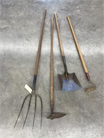 Yard Tools - Shovel - Fork - 2 Hoes