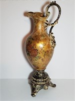 Tall Painted Metal Ewer Pitcher Vase - Home Decor