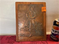 Mid century hammered copper, plaque on board