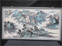 FRAMED ORIENTAL PICTURE OF A MOUNTAIN VILLAGE